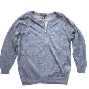 J Crew Blue Linen Blend Zip Up Sweater Top